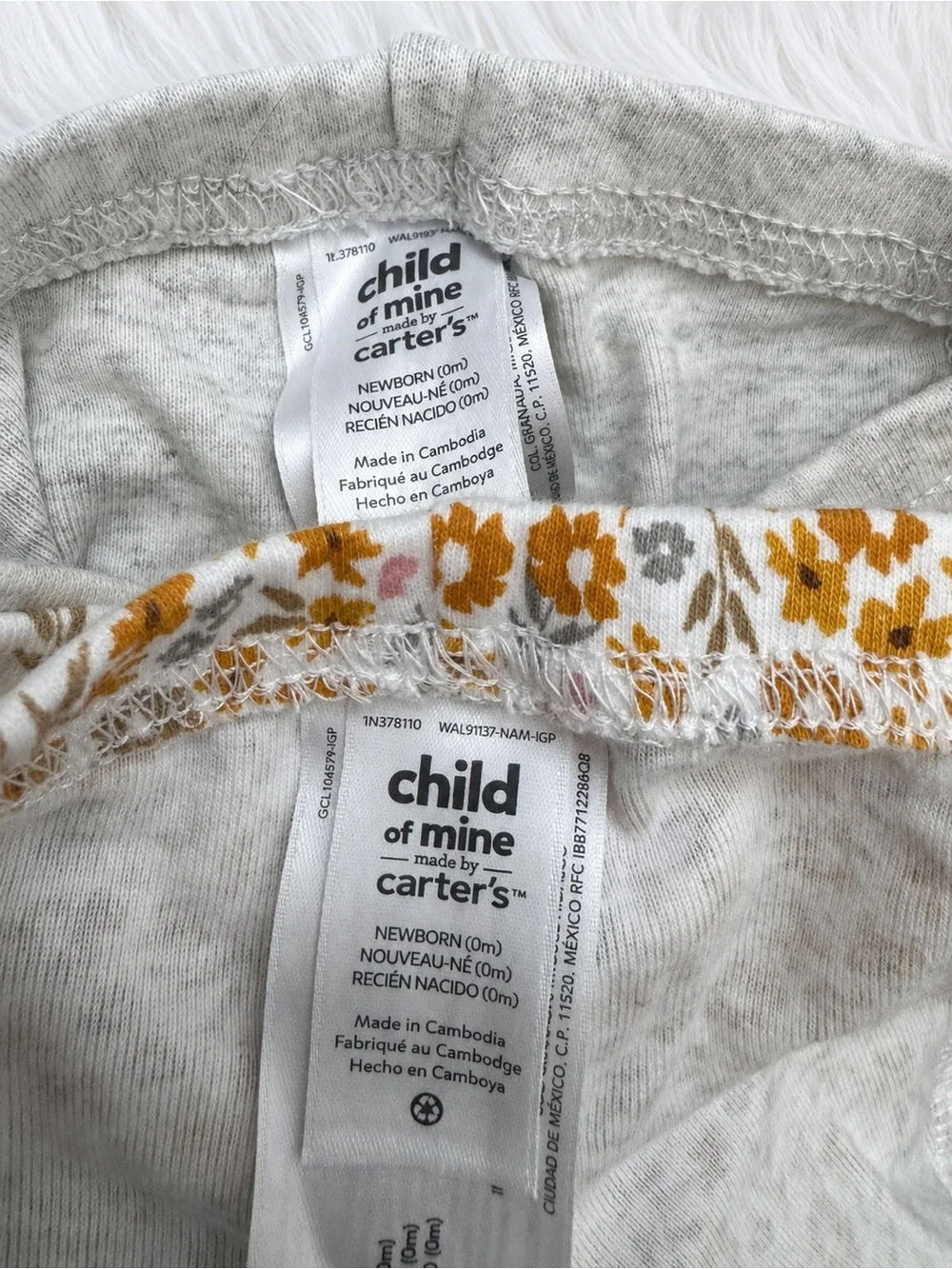 Carter’s Child of Mine Newborn Baby Girl Leggings 2 Pack Floral Gray